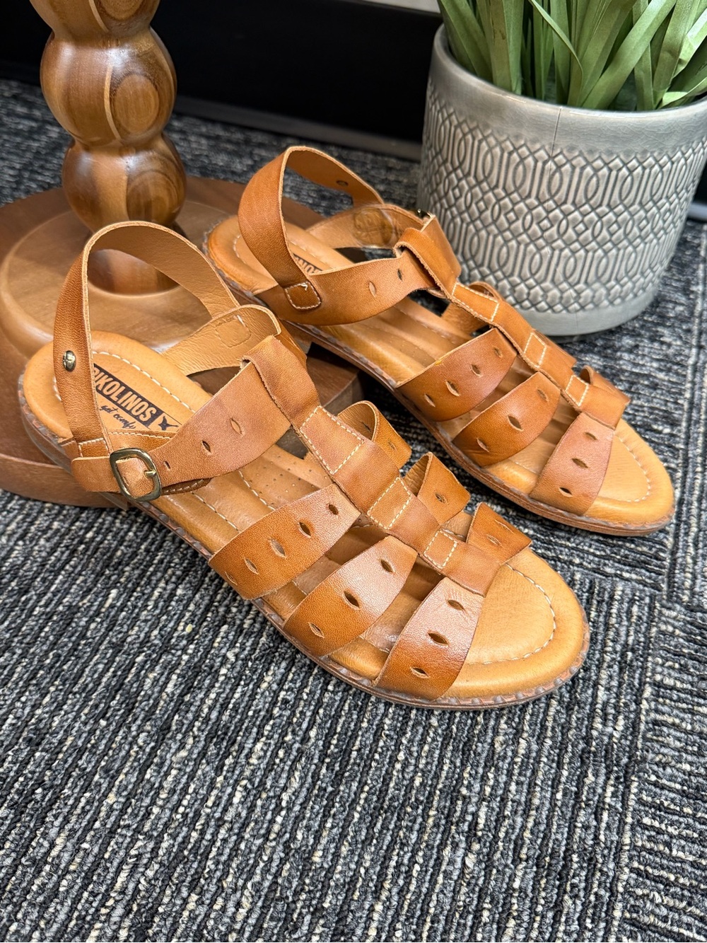 PIKOLINOS Tan Leather Strappy Gladiator Sandals
